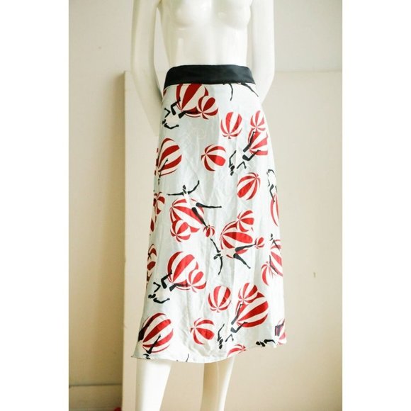 Novelty Print 1920s Swimmers Silk Boas Cut  Midi Skirt M - Picture 3 of 8
